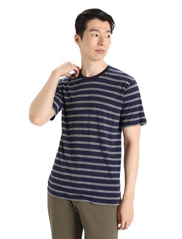 Pánské Tričko Icebreaker Merino Drayden Krátké Sleeve Stripe Tmavě Blankyt | CZ 1763XYUF